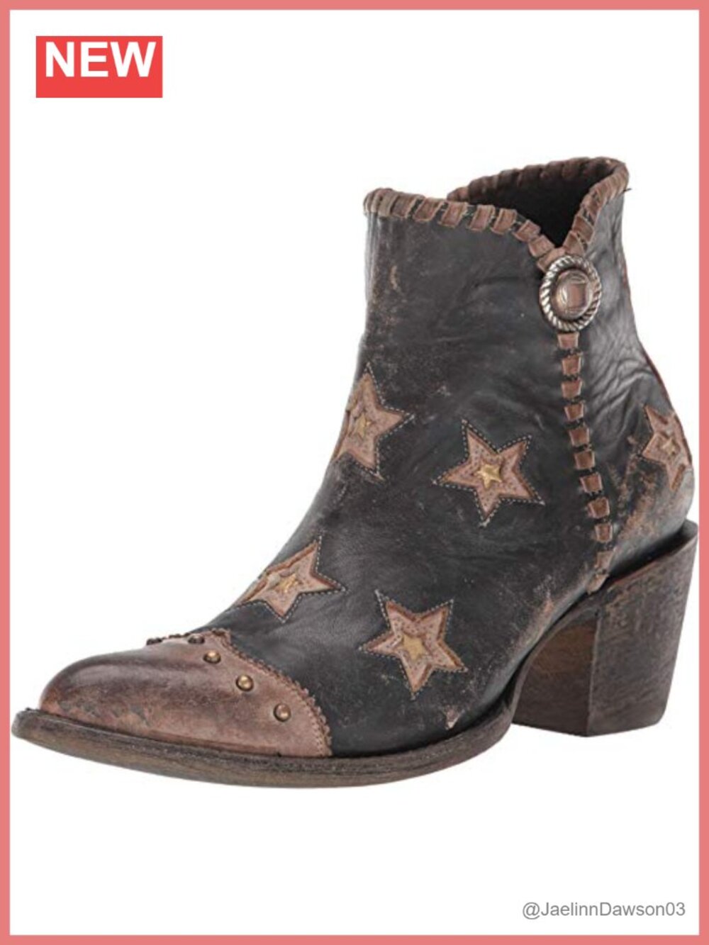 Handcrafted Leather Ankle Bootie with Star Inlays and Studs